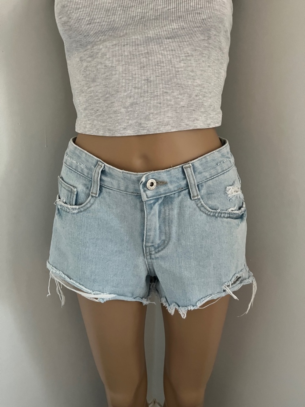 OAK + FORT Light Blue Distressed Denim Shorts